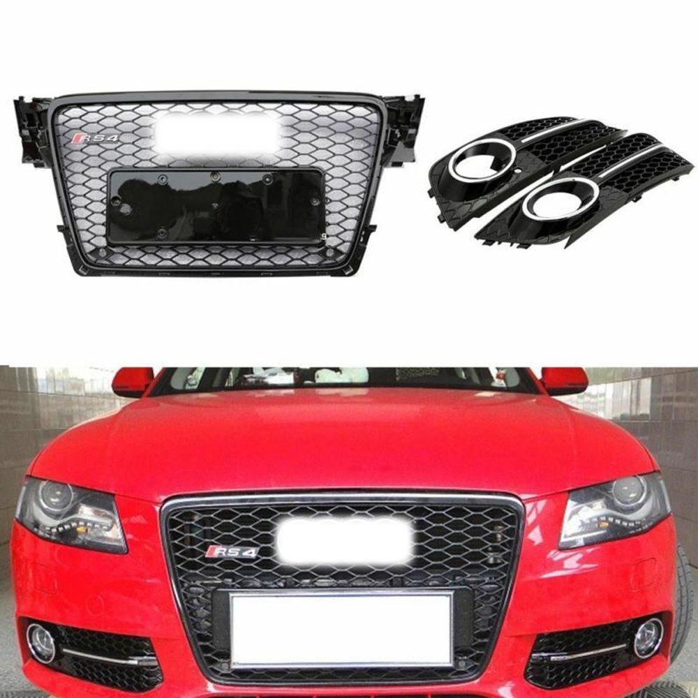 2009-2012 Honeycomb Mesh Grille + Fog Light Grill For Audi A4 S4 B8 8t Rs4 Style 