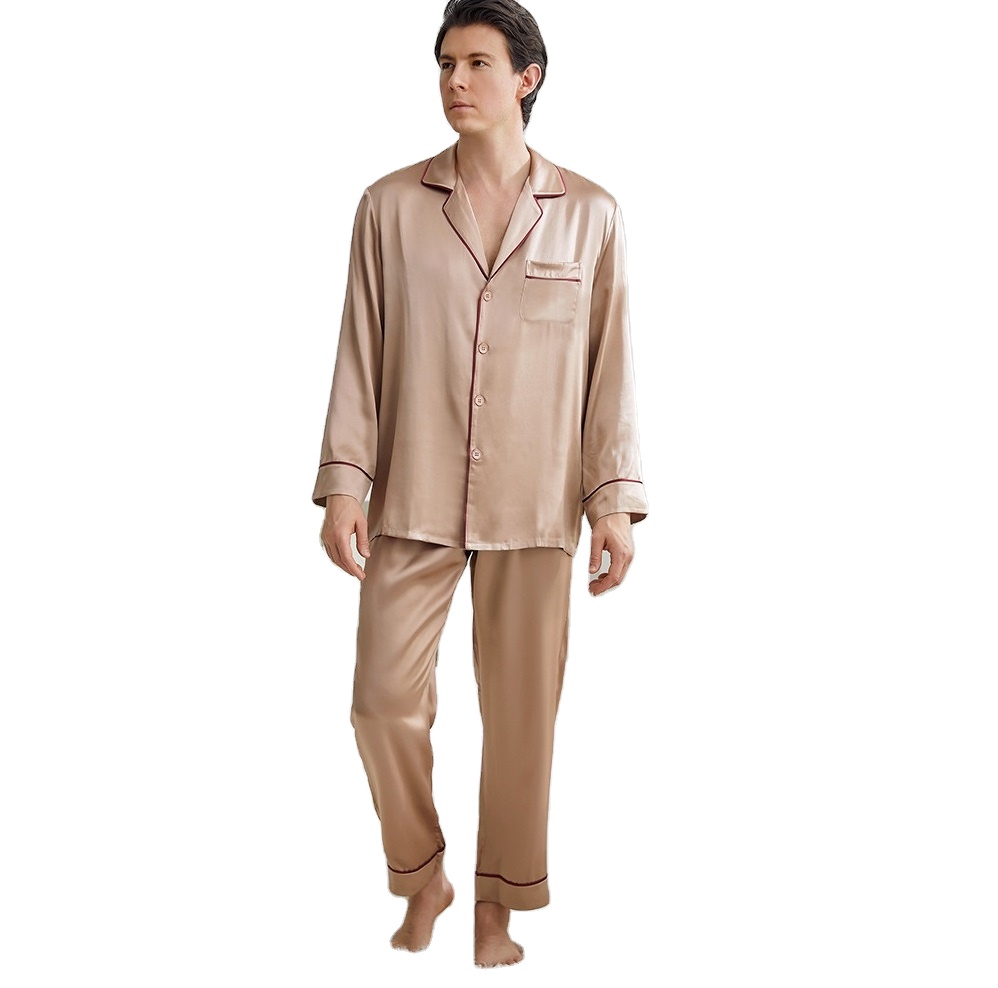 Top Quality 6a Grade 100% Eco-friendly Pure Silk Men's Sleepwear 2 Pcs Set Pajamas Soft Long Sleeve Loungewear Set 