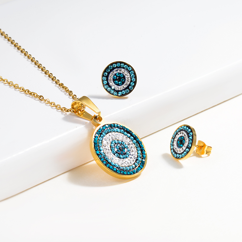 Baoyan Joyeria De Acero Inoxidable Cz Evil Eye Necklace Jewelry 18k Gold Plated Dubai Afraican Women Stainless Steel Jewelry Set