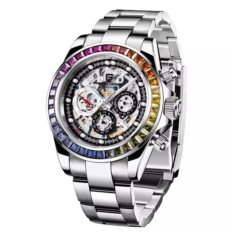 Pagani Design 1653 Zircon Diamond Bezel Mens Mechanical Wrist Watch Luxury Automatic Watch For Men 