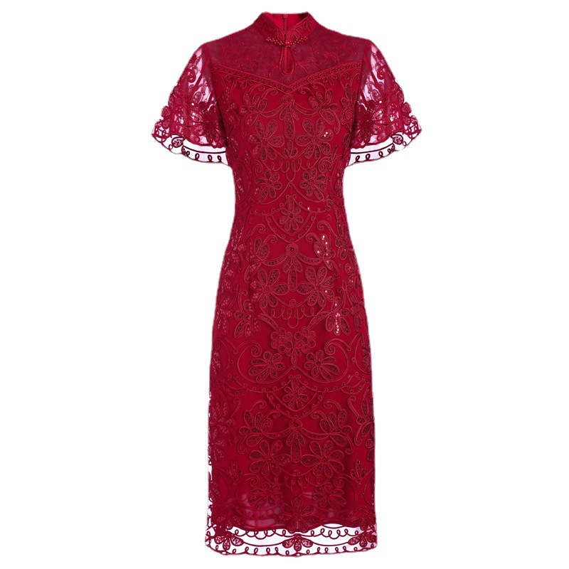 Best Quality High End Formal High Split Red Cheongsam Evening Party Dresses 