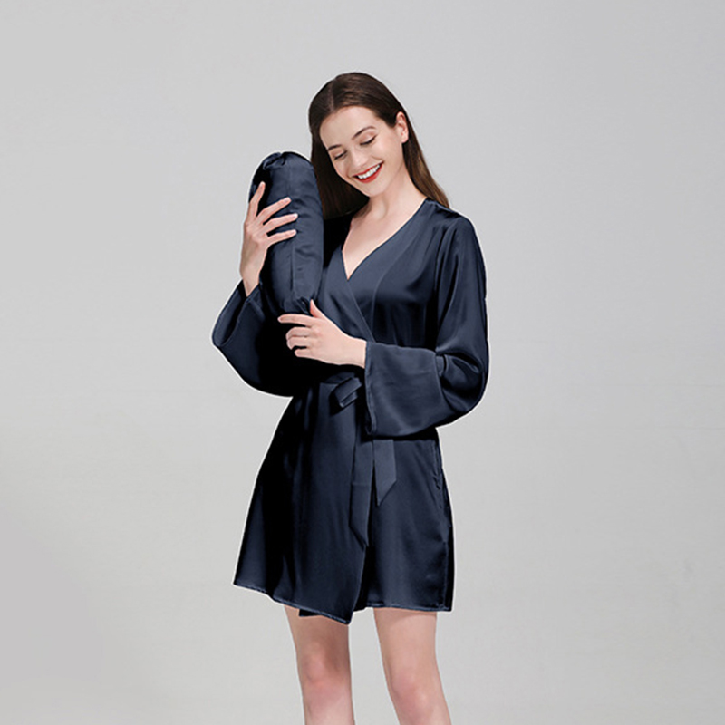 19 Mm Silk Robes Women&#39;s Long Sleeve Long V-neck Pajamas 100% Mulberry Silk Robes 