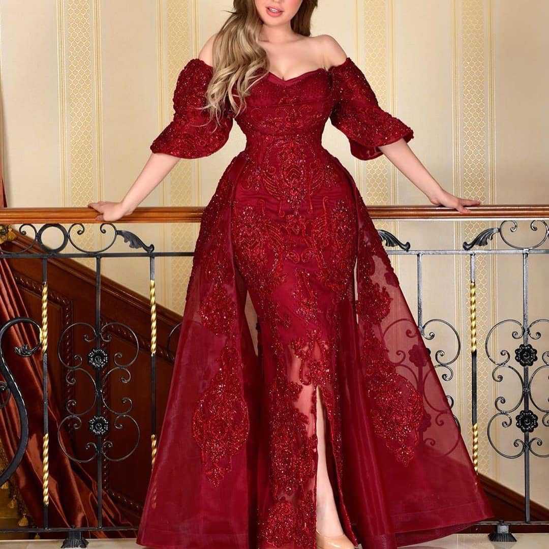 Cx47 Wine Red Prom Long Sleeve Evening Dress Open Back Ladies Formal Dresses Evening Dresses For Women Luxurious 
