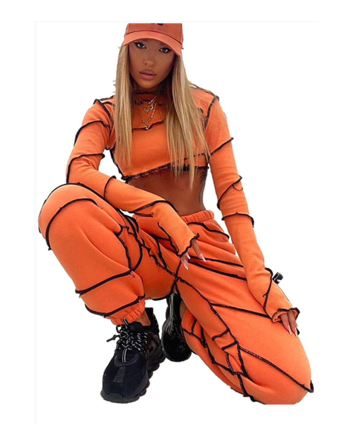 Cotton Women&#39;s Sets With Patchwork Crop Top And Pants Two Piece Pants Set Women Clothing 2021 Two Piece Fashion Women 