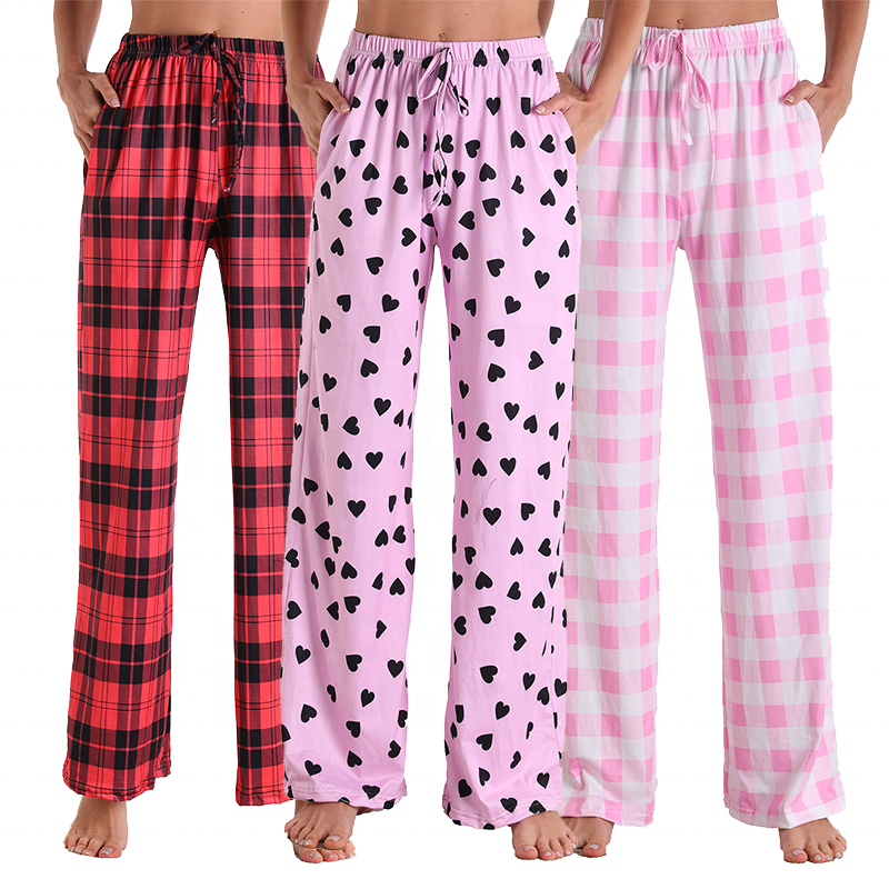 2022 New Arrivals Wholesale High Quality Soft Women&#39;s Sleepwear Pajama Bottom Lounge Plaid Wide Leg Pajama Pants For Women 
