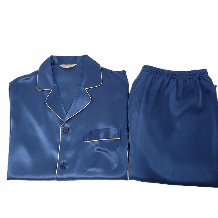 19mm 100% Silk Navy Blue Pajamas Men&#39;s Silk Pajamas Sleepwear For Men 