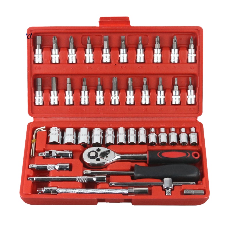 Factory Direct Selling Heavy Standard Hand Tools 46 Piece Auto Repair Kit Socket Wrench Set Plastic Box 