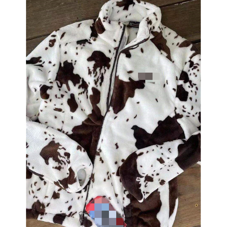 Hot Fashion Boutique Warm Clothing Milk Cow Print Mommy And Me Polar Fleece Jacket Stand Collar Pullover For Adult Kids 