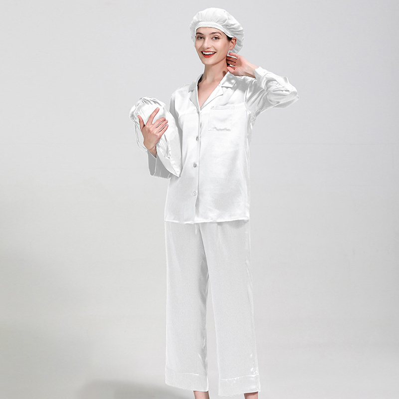 Luxury Gift Mulberry Women Sleepwear 100% Silk Two Pieces Pajamas Set 