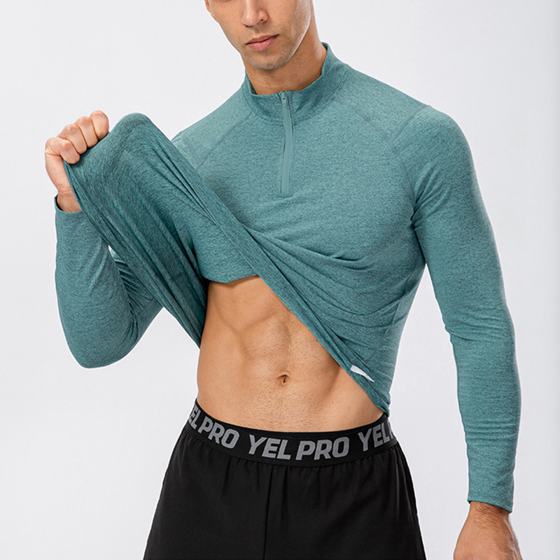 Autumn Half Zipper Stand-up Collar Quick-drying Fitness Long Sleeves High Stretch Men&#39;s Muscle Training Sportswear 