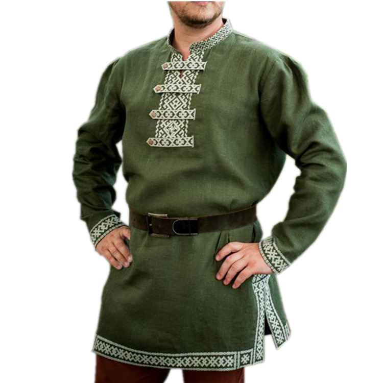 Ecoparty Adult Men Cos Medieval Knight Warrior Costume Tunic Norman Chevalier Viking Pirate Reenactment Tops Shirt For Men 