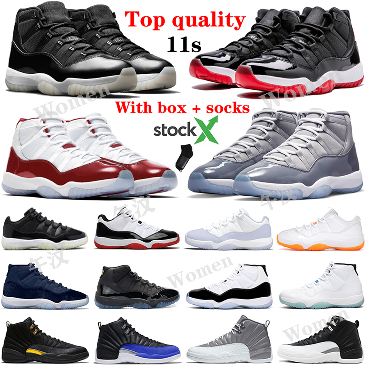 2022 In Stock X New Men's Basketball Shoes Large Size Top Aj 11 Retro Cool Grey Cherry Bred Aj 11s 12 Shoes Retro 