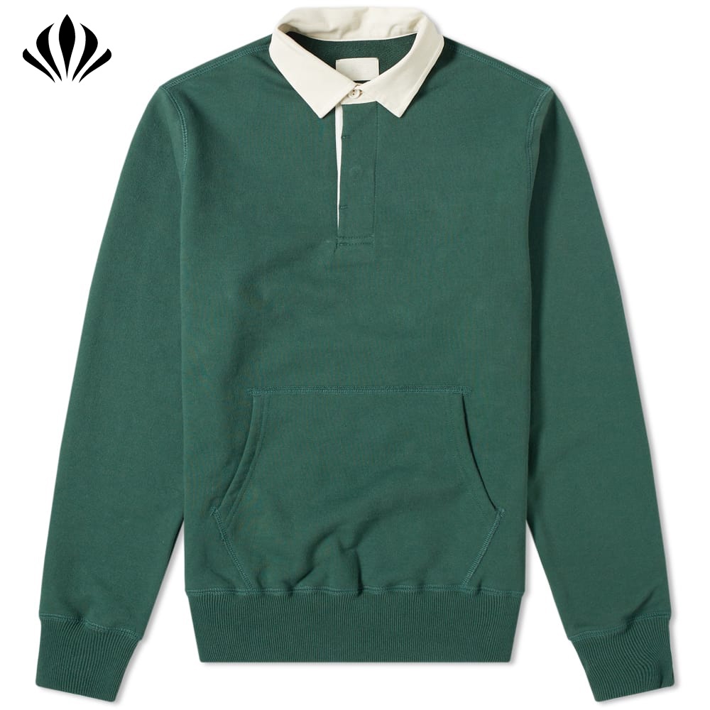 Top Sale Custom Mens Classic Long Sleeve Rugby Shirt 100%cotton Jersey Kangaroo Pocket Rugby Polo Shirt 