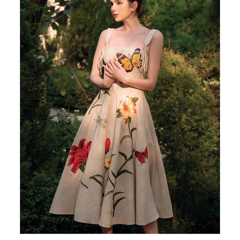 2023 Summer New Dress Fashion Design Women&#39;s Butterfly Decorative Slim Slim Dress 