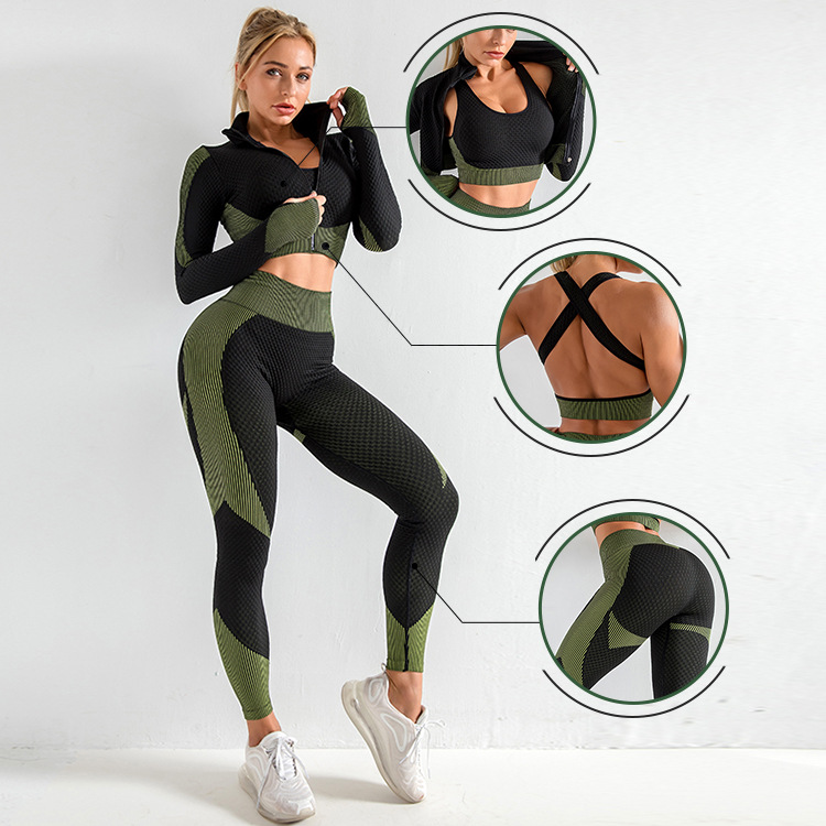 Wholesale High Quality Women 3 Piece Fitness Wear Gym Women Plus Size Sports Bra Oversized Sportswear Yoga Set 