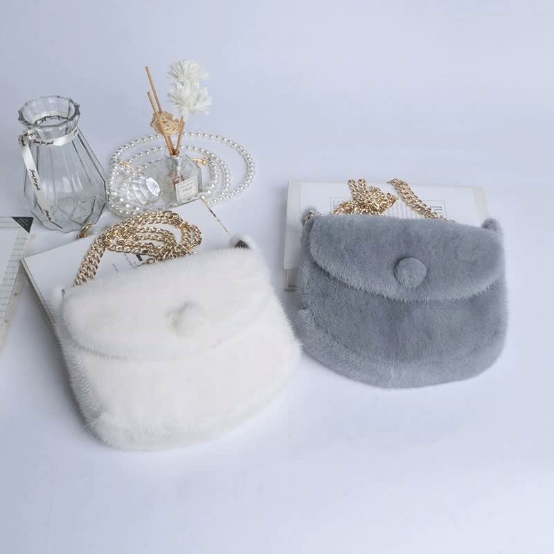 Real Mink Fur Pretty Cat Bag 2022 New Mobile Phone Bag Ladies Hand Bag Ladies Handbags 4 Pcs Sets 