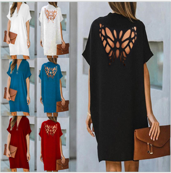 Solid Color Short Sleeve Summer Dress Women V-neck Loose Simple Office Streetwear Dress Elegant Straight Mini Casual Women Dress 