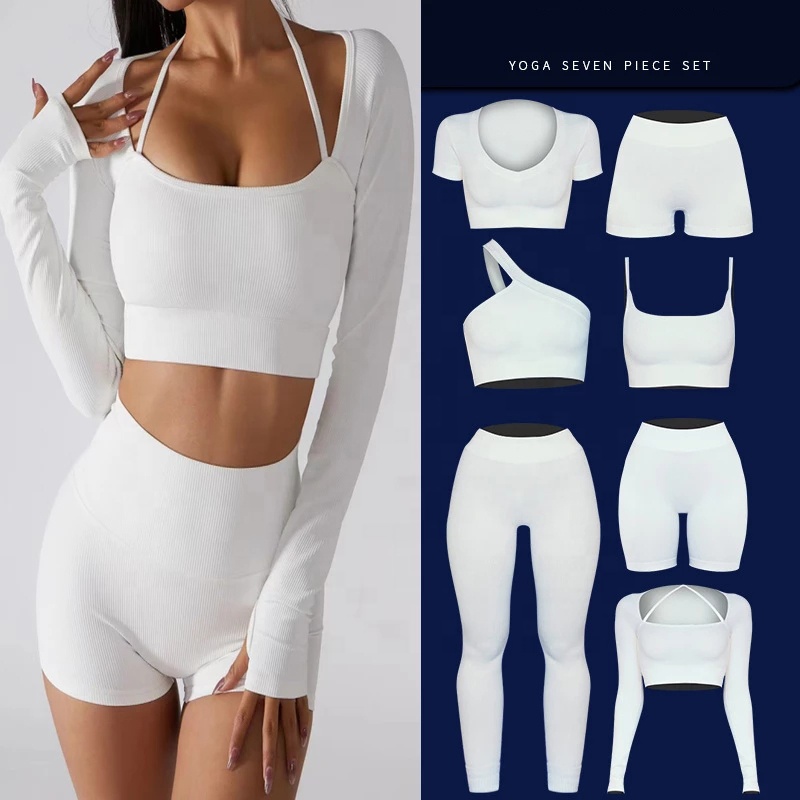 Yoga Outfit Ribbed Seamless Yoga Set Wholesale Sportswear Fitness Wear Seamless Leggings And One Shoulder Sports Bra Set 