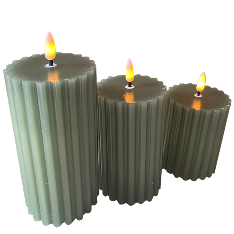 Kswing Green Wax Led Candle Light Flameless 4&quot;5&quot;6&quot; Real Wax Pillar Decoration Candle Light For Home 