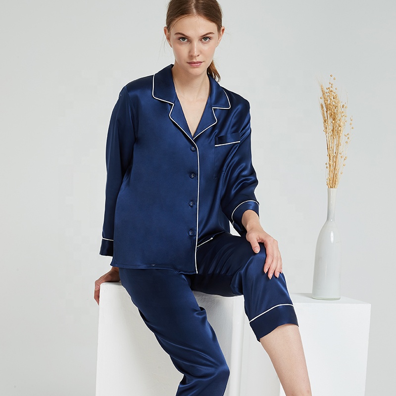 Best Sell Women's Sleepwear Sexy Style 100% Real Silk Custom Couple Sleepwear Silk Pajamas 