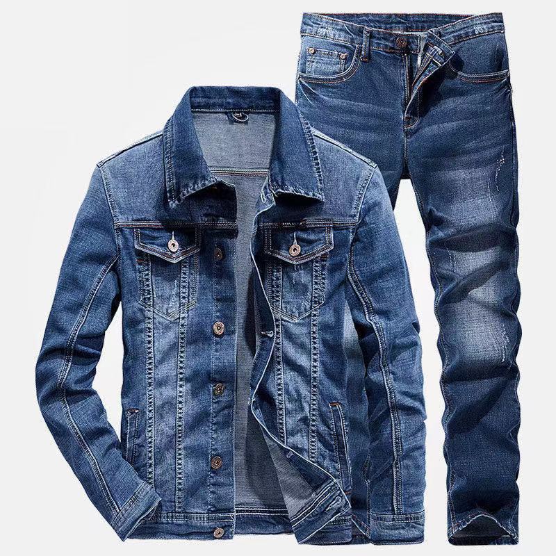 Custom Logo Men&#39;s Jeans Denim Jacket Men&#39;s Jeans Trousers Two Piece Sets Wholesale 