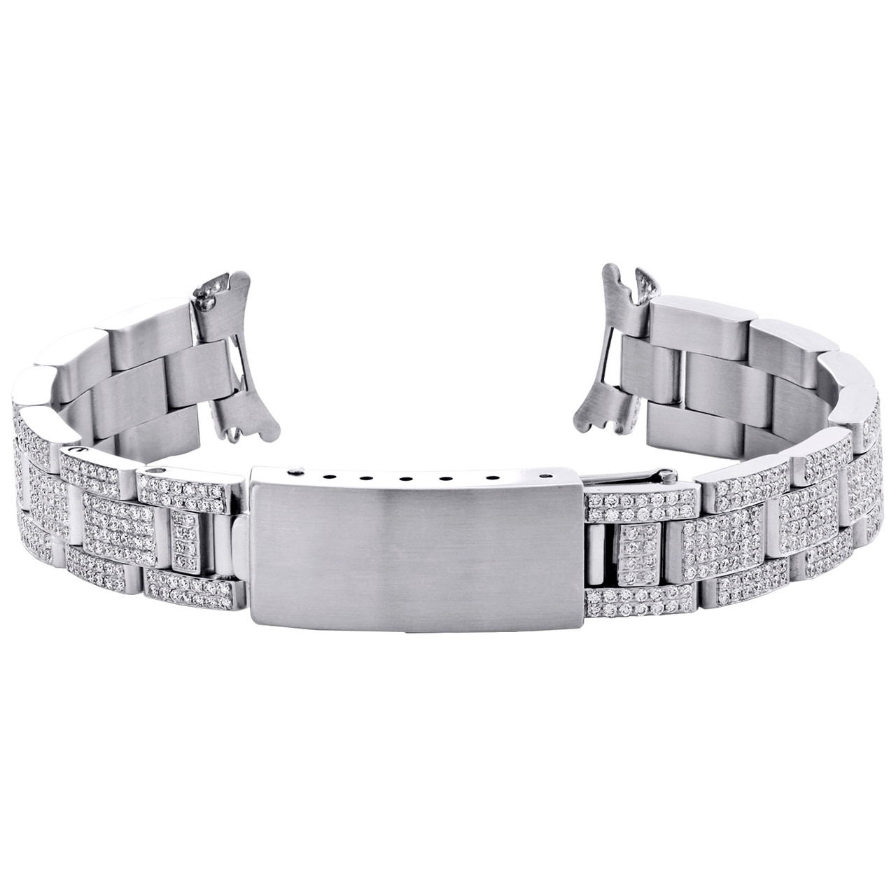 Custom Diamond Ap Watch Band Mens Watch Accessories White Stainless Steel Round Cut 10.50 Ct 