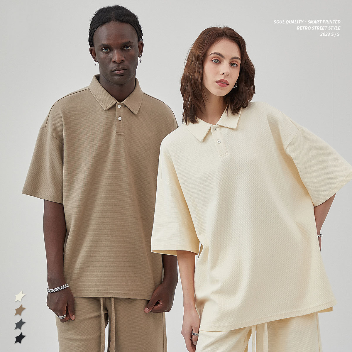 Stylish Man Clothing 2023 Shorts Set Men Waffle Knit Polo Shirt High Quality Men Summer Set Two Piece Short Tracksuit 