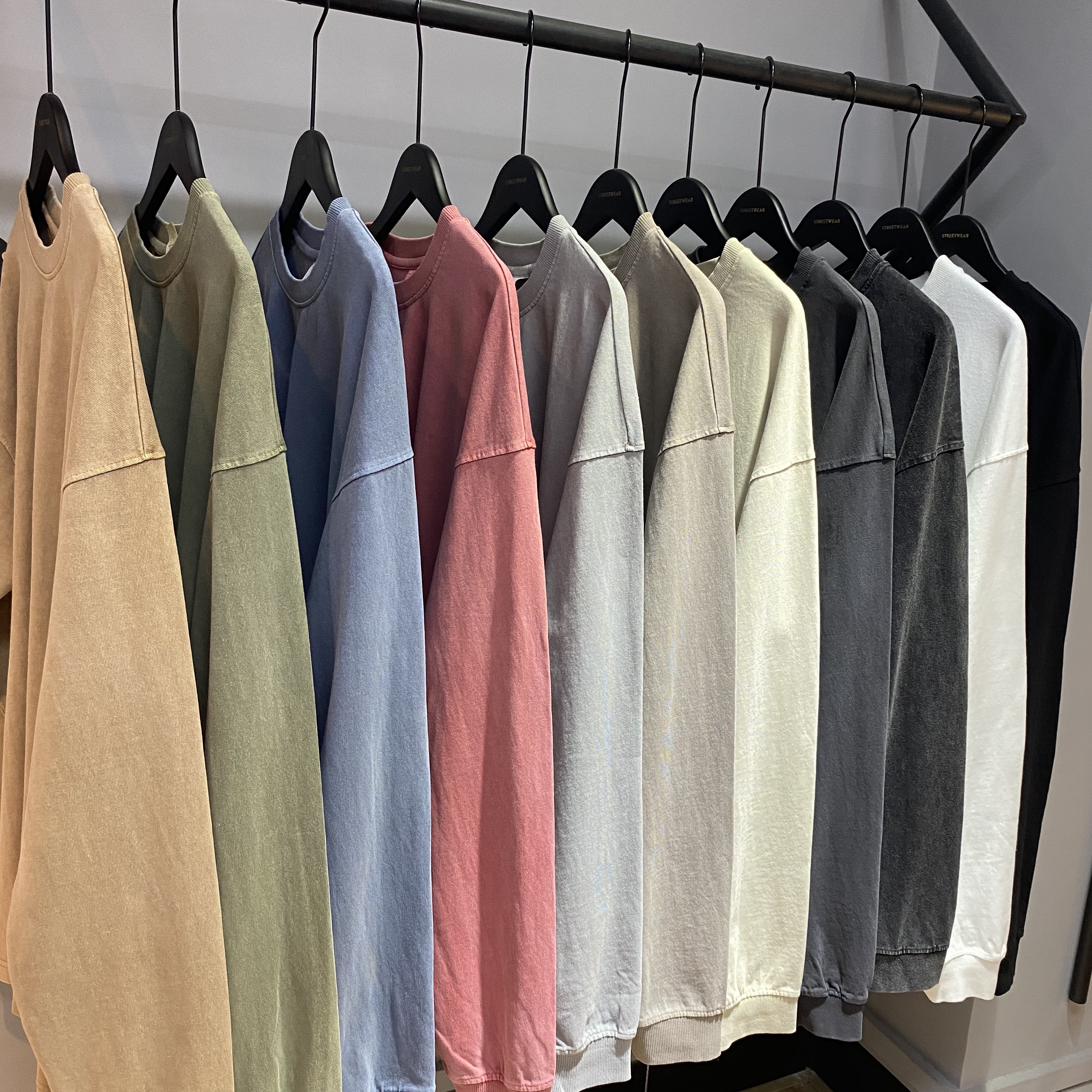 2021 Fall Top Quality Men&#39;s Acid Washed Heavy Cotton 310gsm Tshirt Long Sleeve Oversized Streetwear Vintage Tee Shirt 