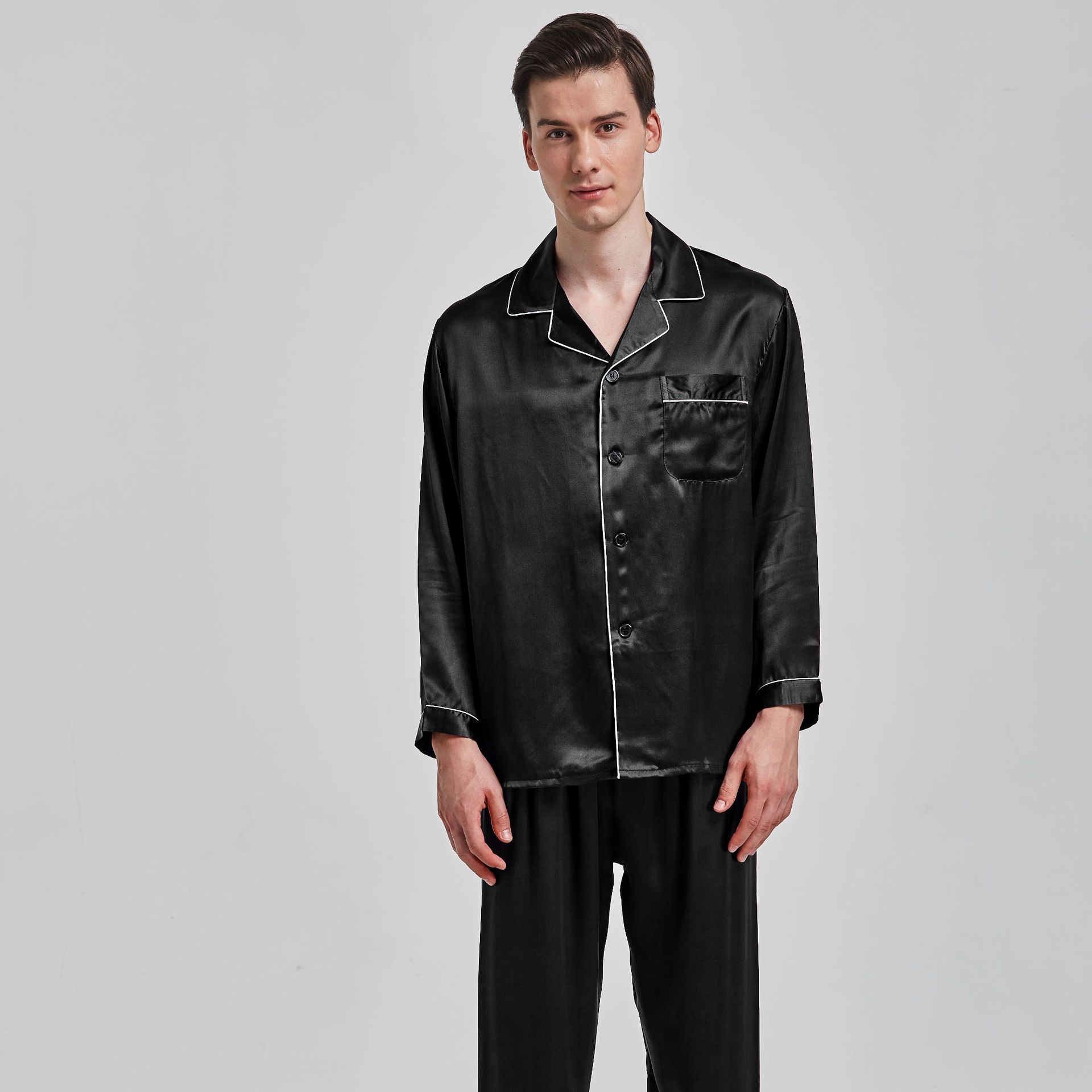 Oem/odm Men&#39;s Stain Silk Pajama Set Sexy Modern Style Soft Cozy Satin Baju Tidur Silk Sleepwear Silk Pajamas Men&#39;s Sleepwear 