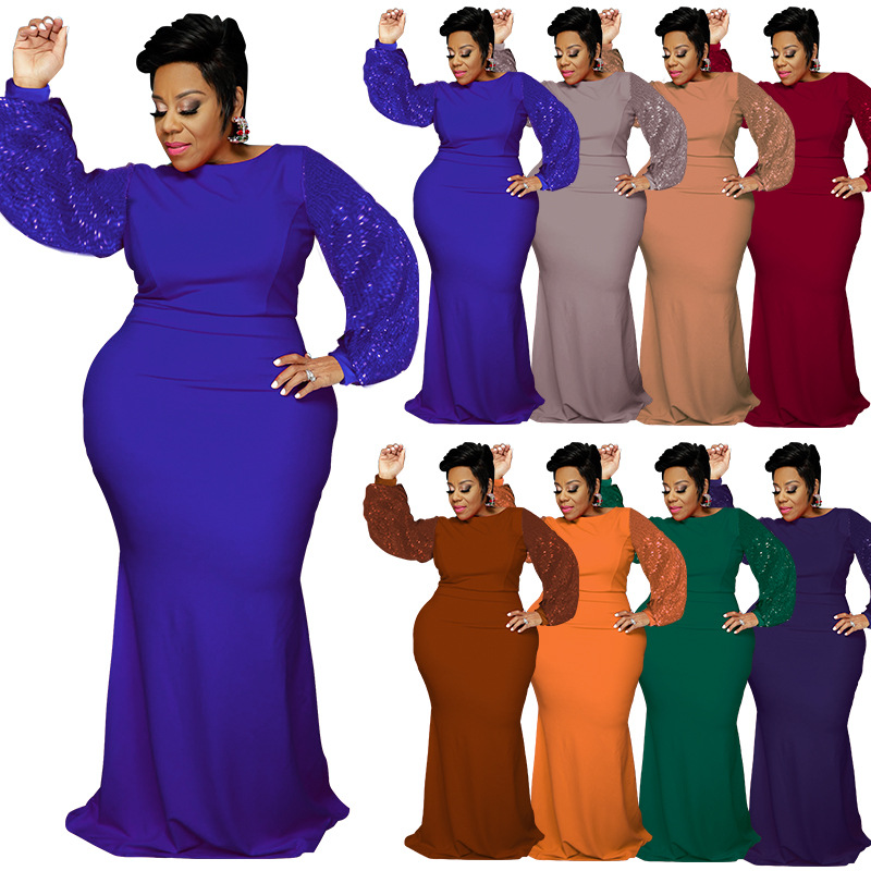 Sharee New Long Sleeve Church Plus Size Women&#39;s Dresses Formal Sequins Dress For Black Women 
