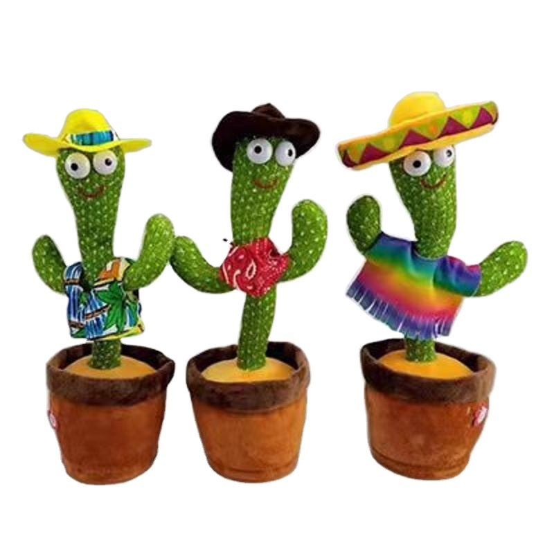 New Arrival Custom Hot Sale Luminous Cute Stuffed Flowerpot Dancing Talking Electric Cactus Plush Toy 