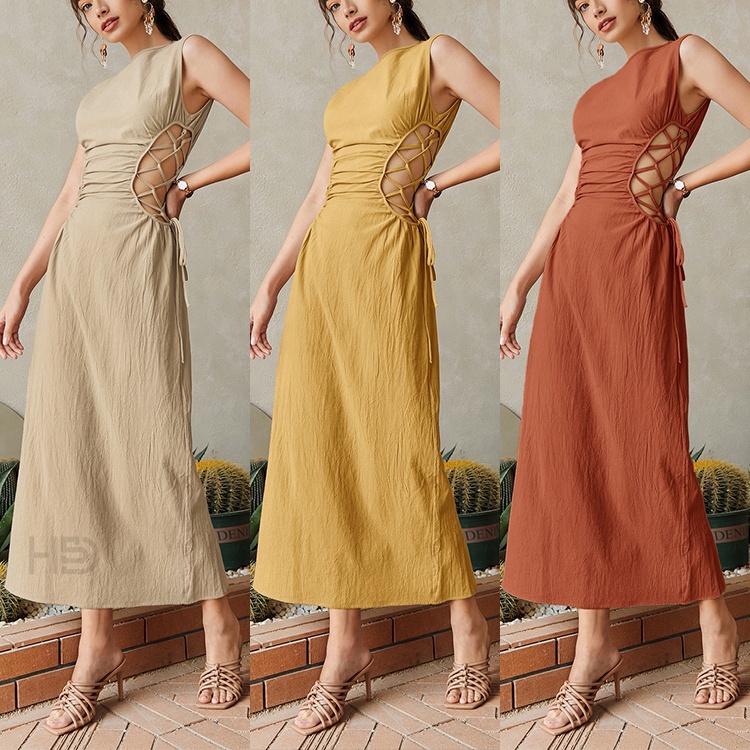 Oem 2023 American Clothing Bulk Oem Maxi Dress Summer Vestidos Casual Floral Print Ladies Linen Dresses Women 
