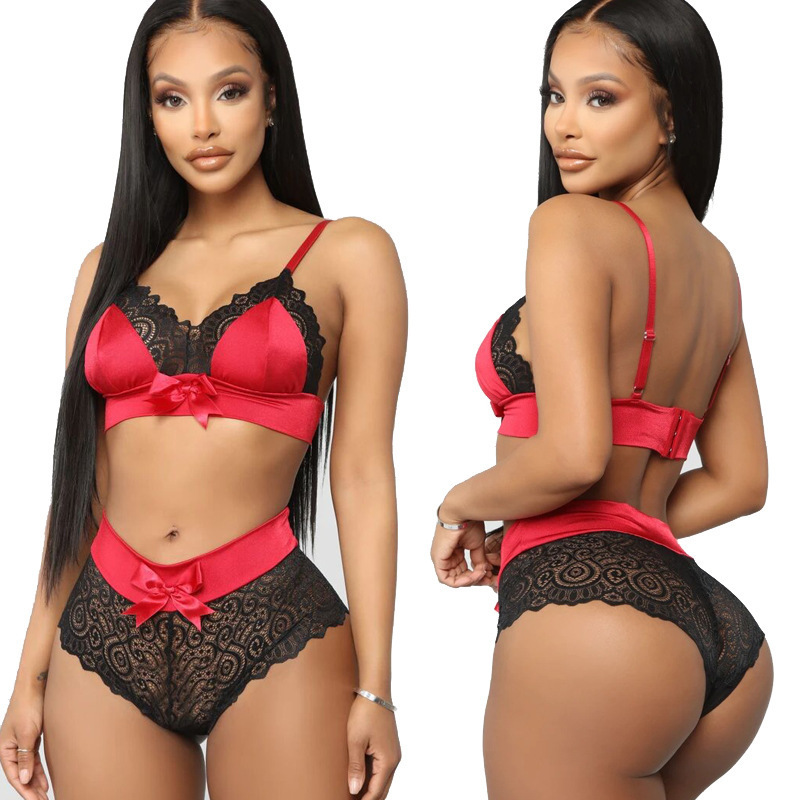 Zzyup 2021 Summer Sexy Seamless Lingerie Sets Women Lace Bowknot Push Up Bra Panty Set Sexy V Neck Hot Erotic Crop Top Underwear 