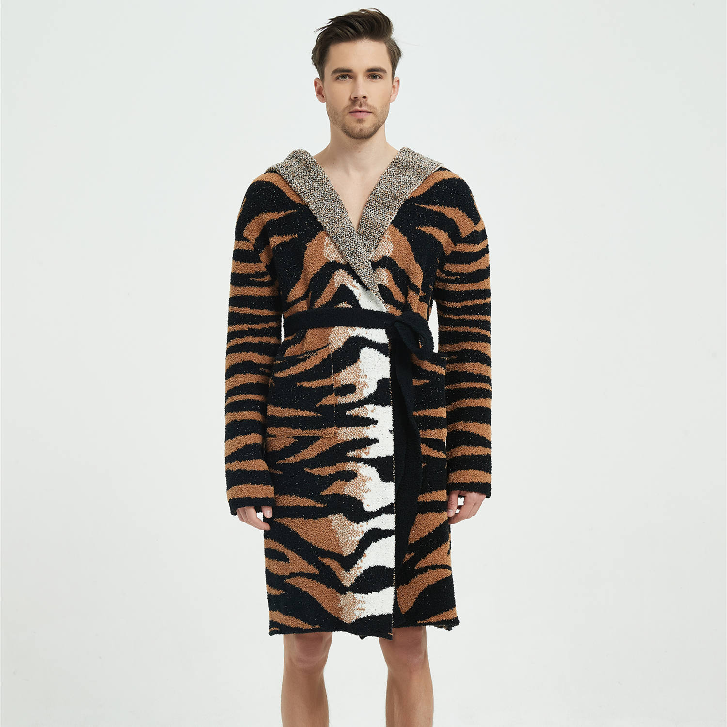 Ypt High Quality Super Soft Long Sleeve Tiger Pattern Men Loungewear Pajamas Sleepwear 