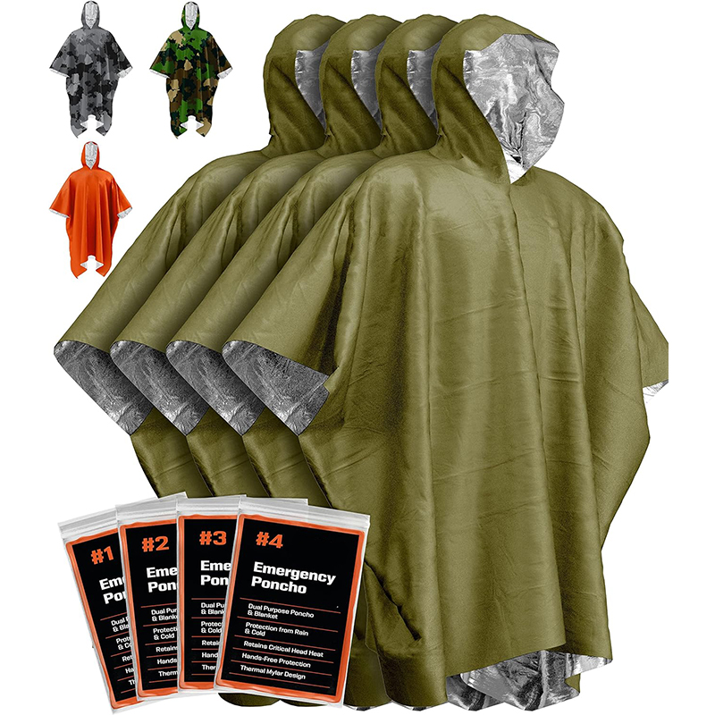 Private Label Waterproof PE Aluminium Foil Thermal Mylar Survival Emergency Blanket Poncho