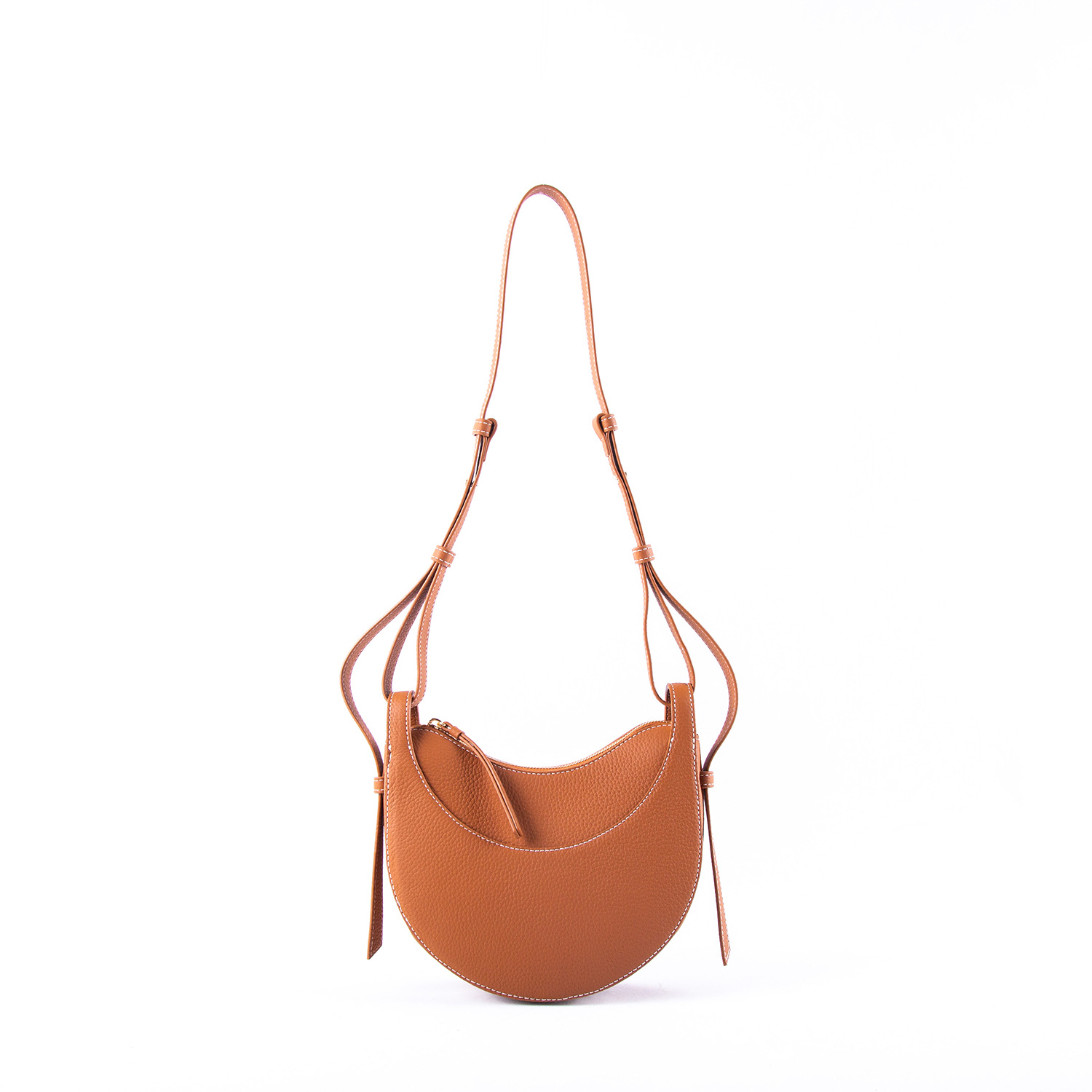 French Small Crowd Pack Handbag Half Round Head Layer Cowhide Saddle Bag Wholesale Genuine Leather Women Bags 