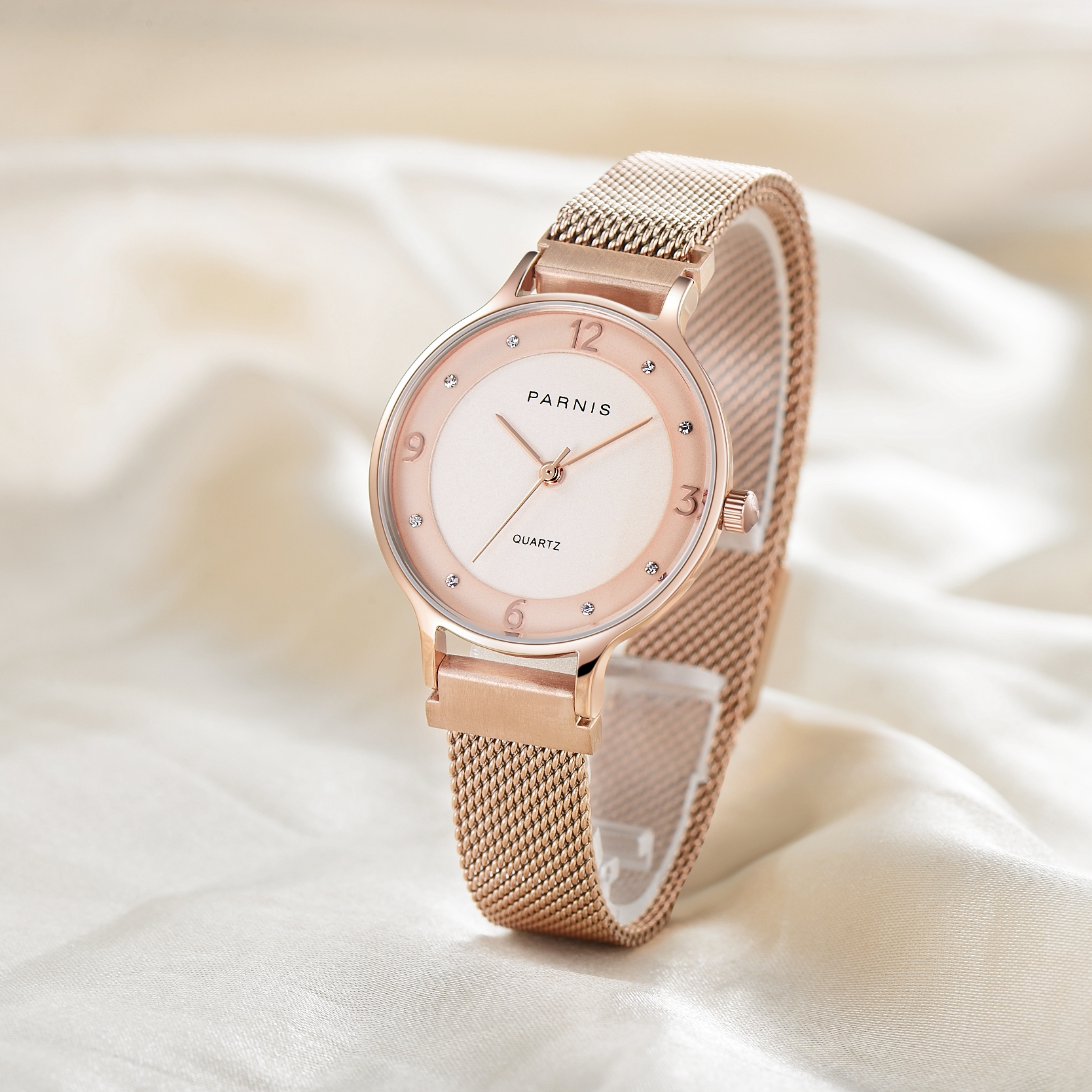 Parnis Quartz Women's Watch Elegant Rose Gold Waterproof Women Ladies Watches Gift Clock