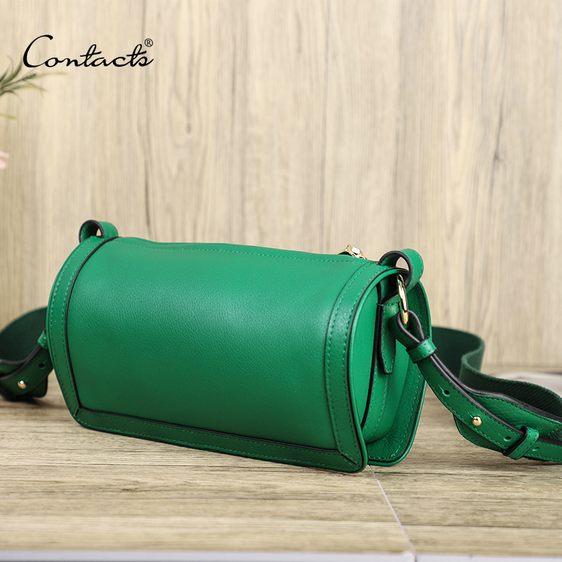 Contact&#39;s Brand Trend Genuine Leather Women Boston Bag Cylinder Shoulder Crossbody Purse Phone Bag 