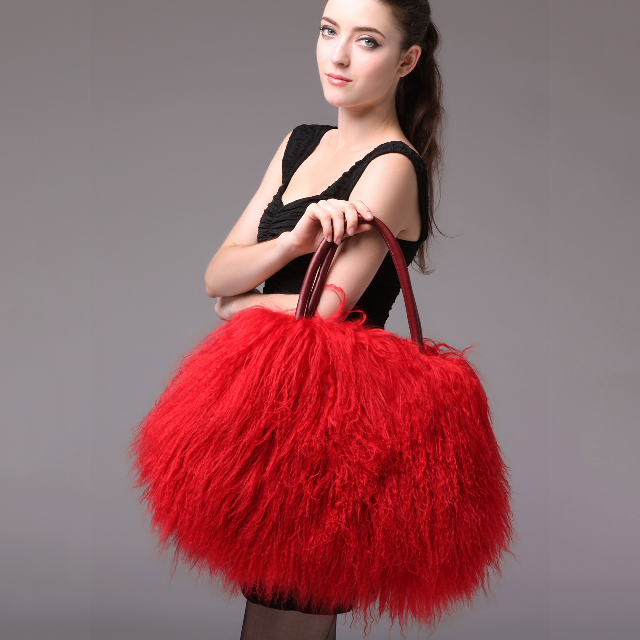Women Purse Fashion Real Tibetan Lamb Fur Fashion Bags Ladies Handbags 