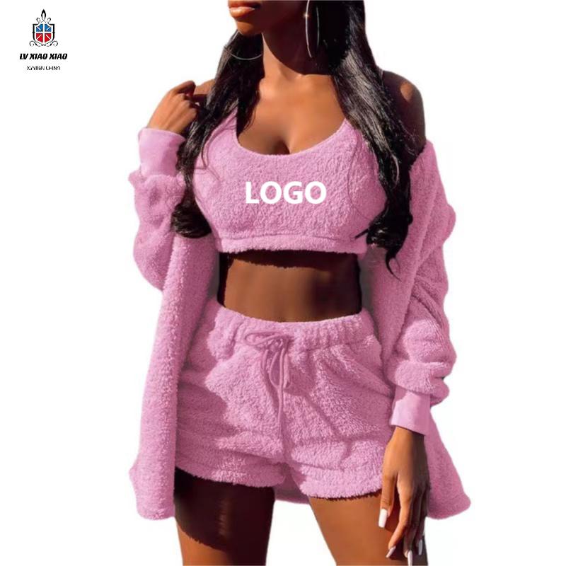 Lxx Ins Winter Warm Fuzzy Flannel Sleepwear With Robe Cozy Lounge Wear Set Women Pajamas;3 Piece Set Casual Women&#39;s Sleepwear 