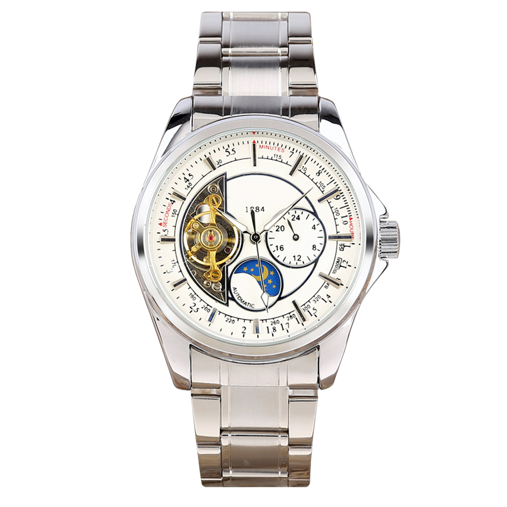 Ever Move Men Automatic Mechanical Stainless Steel Watches Moon Phase High Quality Leather Watch Men 