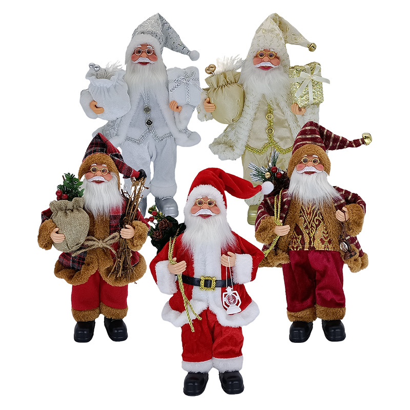 Best Gift 14in Red Holiday Party Home Decoration Santa Claus Christmas Figurine Figure Decor With Christmas Sock And Gifts Bag 