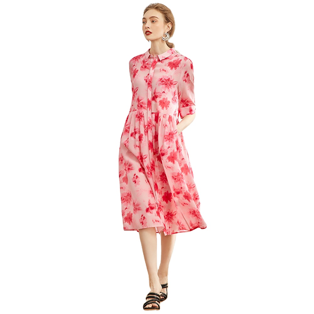 European Wholesale Brand Clothing 2023 French Luxury Romantic Women Summer Ink Printed Silk Dress