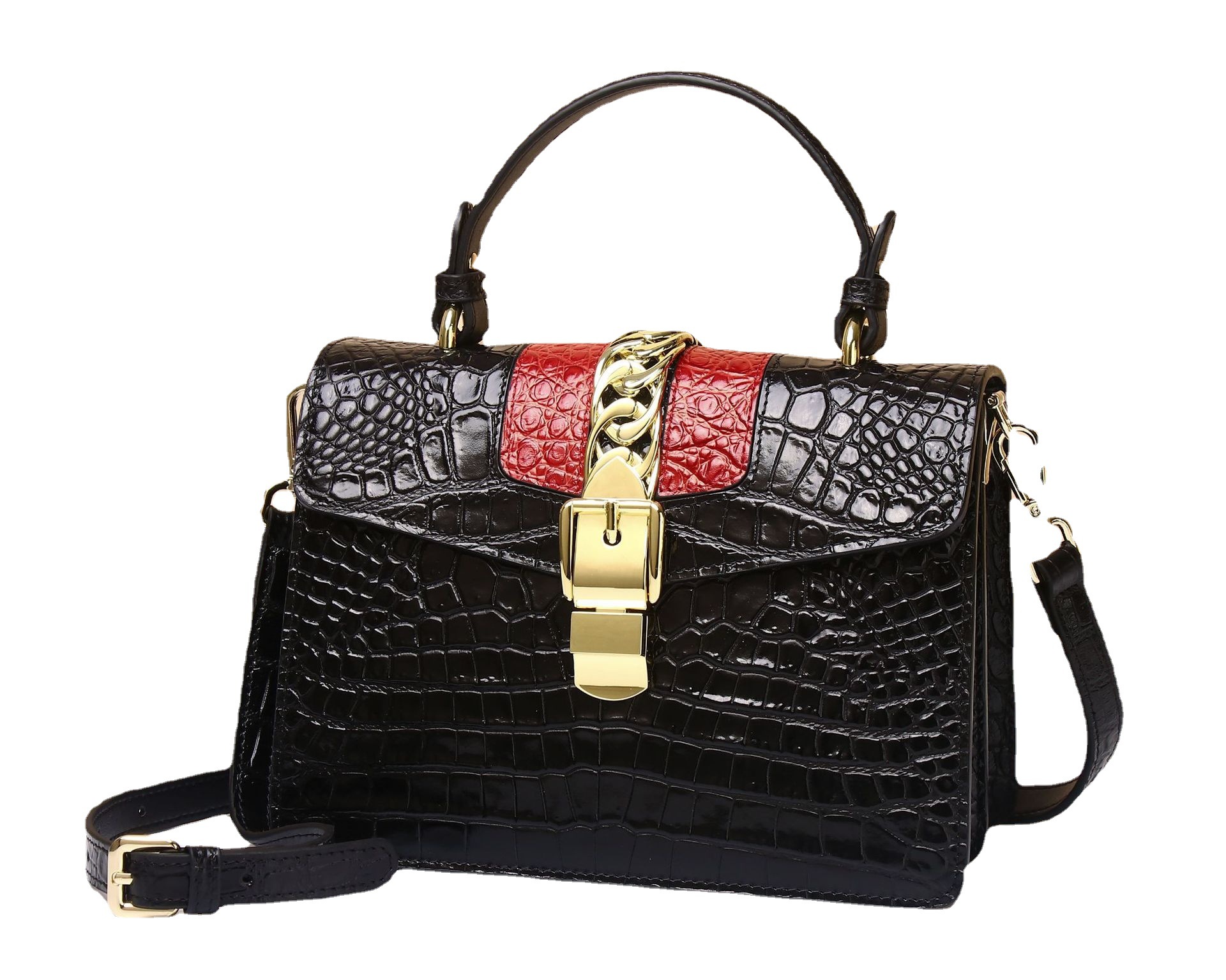 New Crocodile Belly Print Head Layer Cowhide Handbag Large Capacity One Shoulder Slant Cross Ladies Bag 
