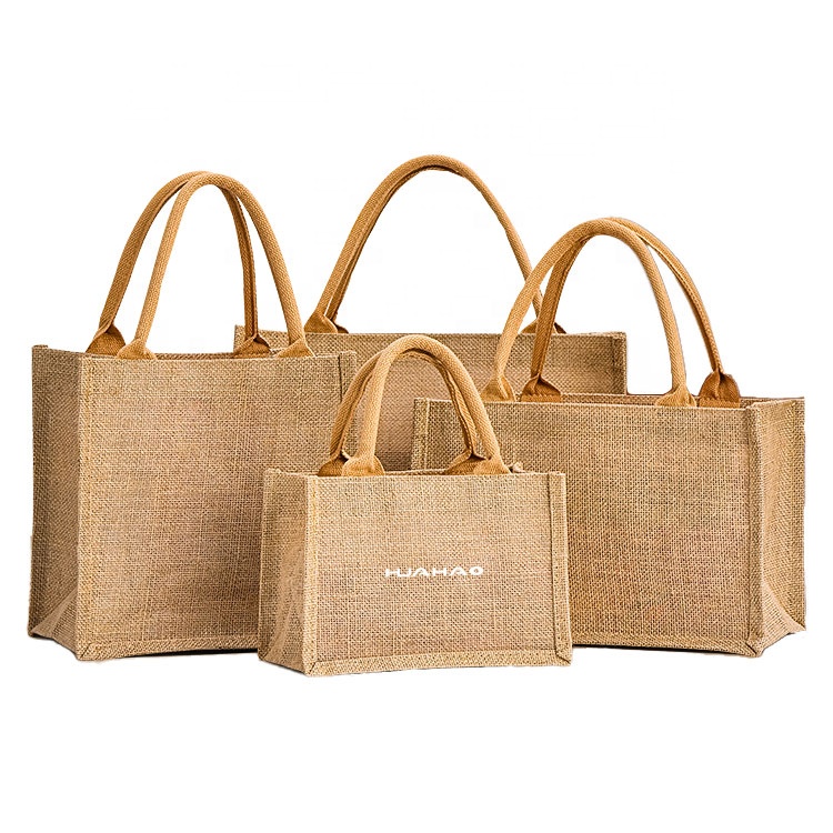 Huahao Reusable Big Capacity Women High Quality Eco Friendly Shopping Tote Jute Bag With Custom Logo 