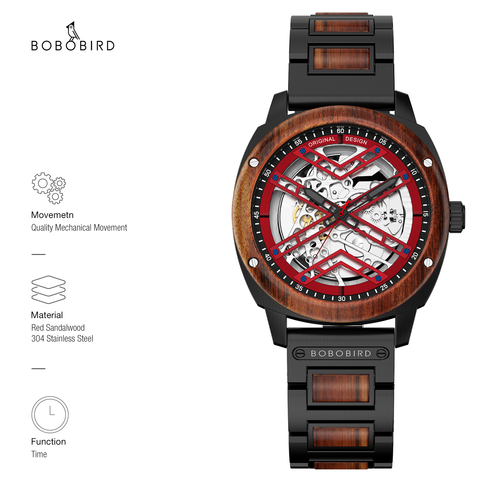 Bobo Bird Oem Odm Mens Wooden Mechanical Stainless Steel Watches Luxury Lightweight Large Size Watch For Men With Gift Box 
