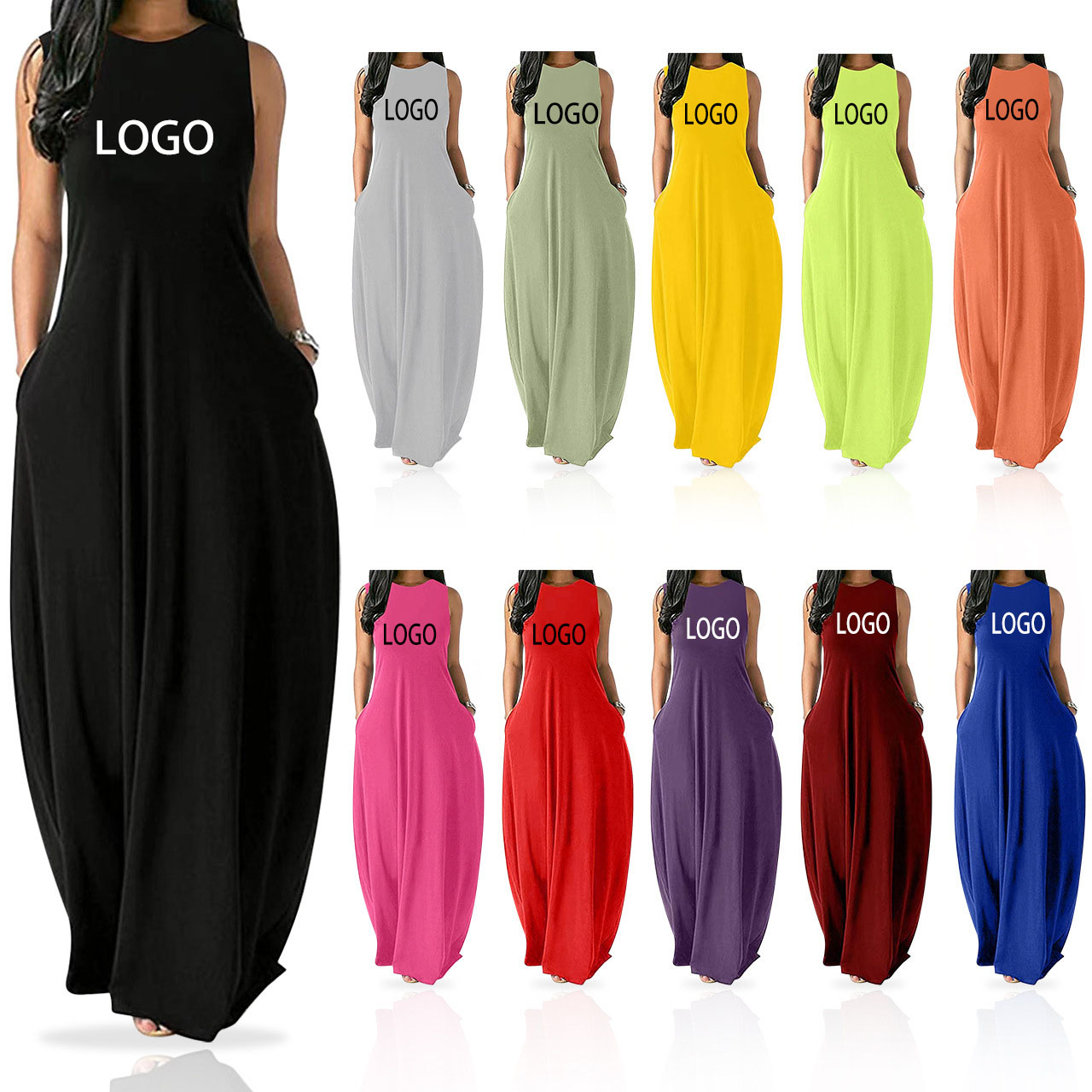Women&#39;s Clothing Trend Casual Dress Round Neck Vest Dress For Ladies Solid Color Custom Logo Sleeveless Loose Dress Office Wear 