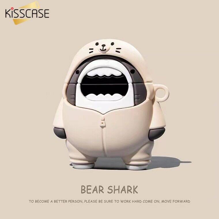 KISSCASE For Airpods Pro Funny Shark Sillicone Protective Cover Creative Cartoon Protective Cover Suitable For Apple Airpods 3/2/1 Pro Model Anti-Fall Soft Case