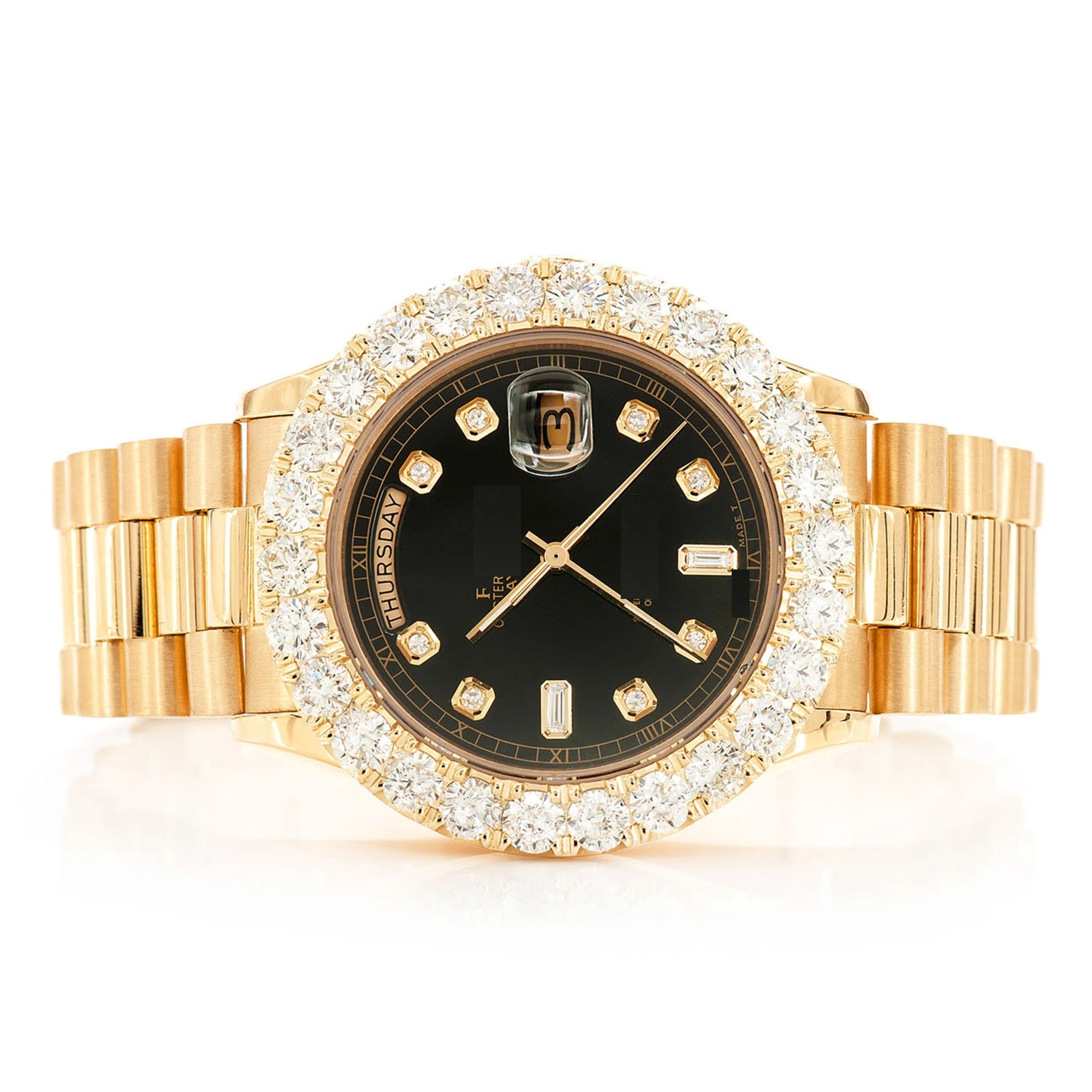 Hip Hop Women's Watch Luxury VVS Black Moissanite Stainless Steel Diamond on Bezel Watch ETA Quartz  Luxury Watches