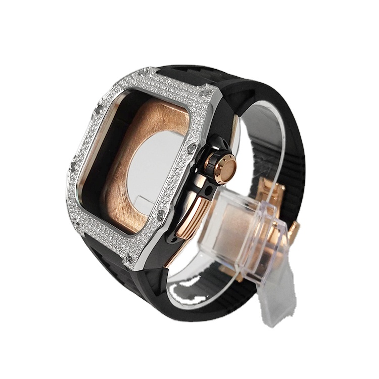 Protection Case 45mm Luxury For Apple Watch Series 7/8 Rose Gold Middle Frame With Diamond Watch 